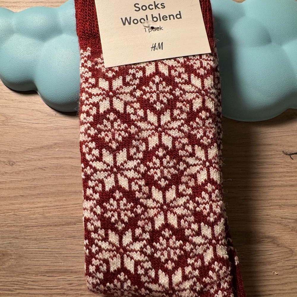 H&M Red & White Wool-Blend Fair Isle Socks